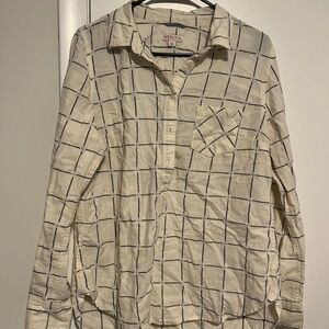 Merona Casual Cream and Black Grid Henley Tunic